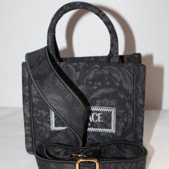 Versace Jacquard Barocco Athena Tote Black Top Handle Shoulder Bag Crossbody - Picture 6 of 10